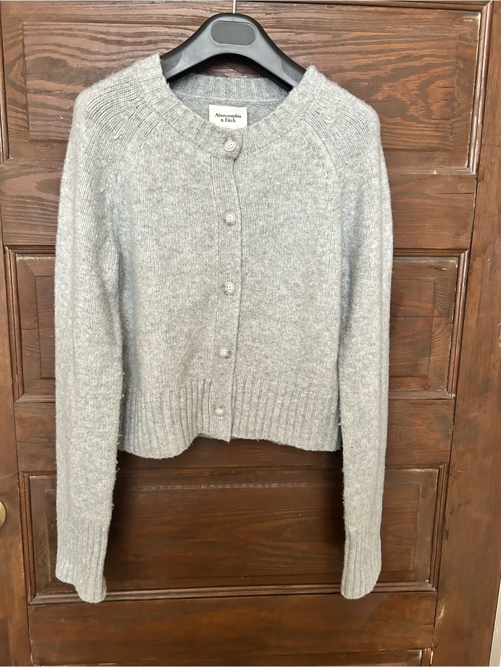 Abercrombie & Fitch Light Gray Button-Front Crewneck Cardigan
